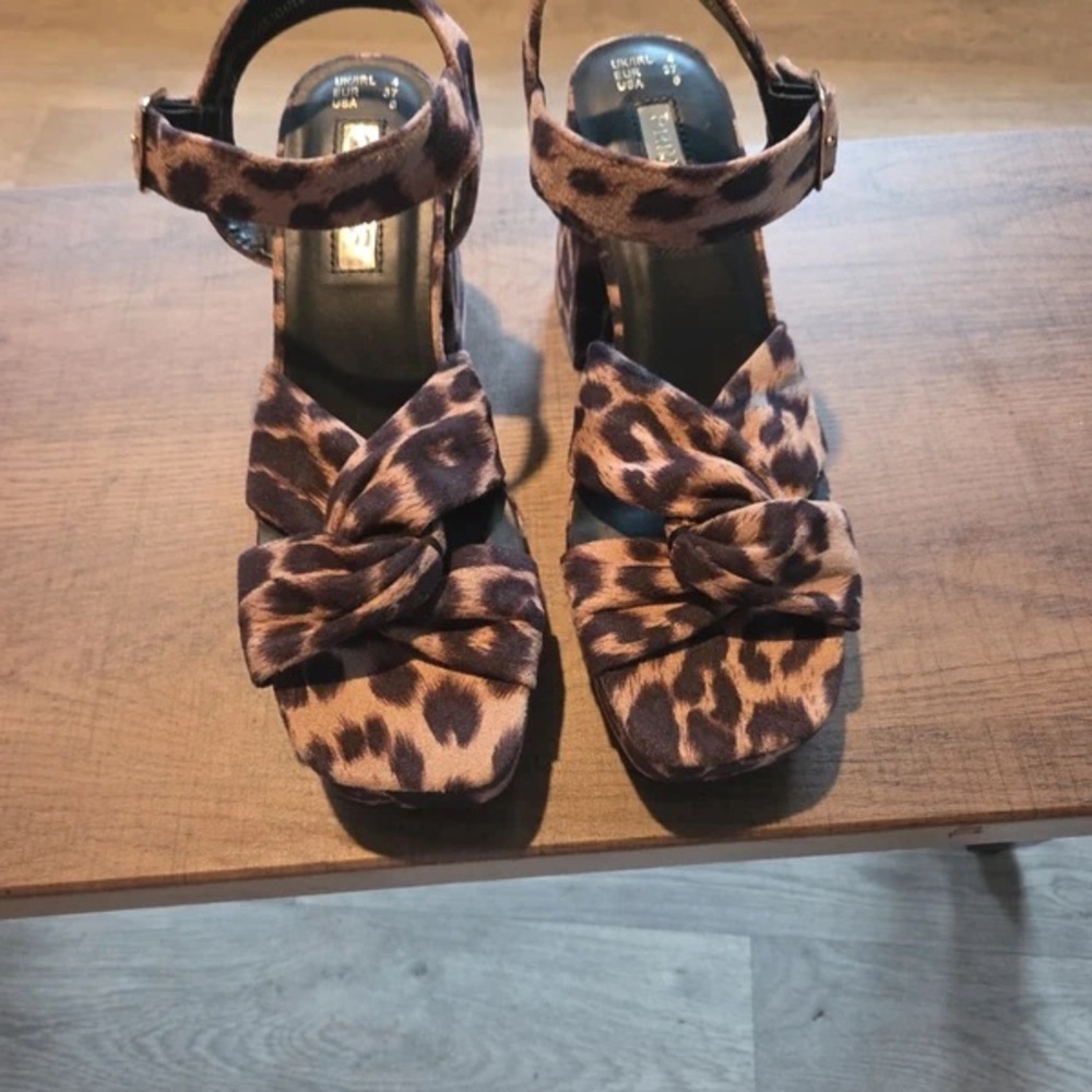 Leopard Print Platform Block Heels - Brown/Black - image 2
